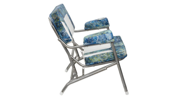 1080129-SS, Premium Deck Chair with Stainless Steel Frame, Mossy Oak® Elements Agua® Coastal Shoreline™ and White