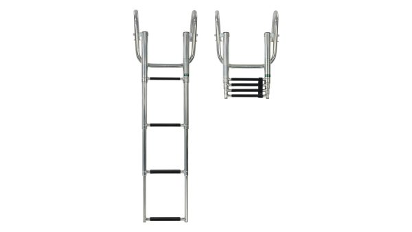 Telescoping 4-Step Drop Ladder stainless steel, polished